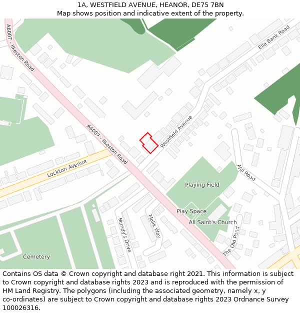1A, WESTFIELD AVENUE, HEANOR, DE75 7BN: Location map and indicative extent of plot