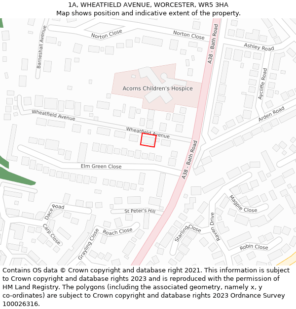 1A, WHEATFIELD AVENUE, WORCESTER, WR5 3HA: Location map and indicative extent of plot