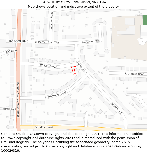 1A, WHITBY GROVE, SWINDON, SN2 1NA: Location map and indicative extent of plot