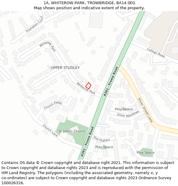 1A, WHITEROW PARK, TROWBRIDGE, BA14 0EG: Location map and indicative extent of plot