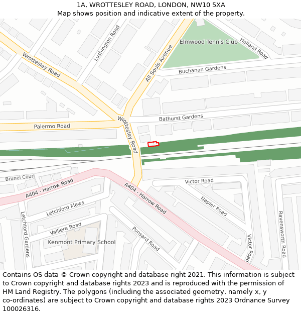 1A, WROTTESLEY ROAD, LONDON, NW10 5XA: Location map and indicative extent of plot