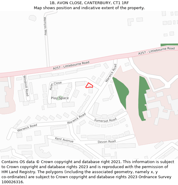 1B, AVON CLOSE, CANTERBURY, CT1 1RF: Location map and indicative extent of plot