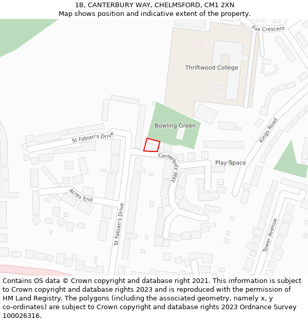 1B, CANTERBURY WAY, CHELMSFORD, CM1 2XN: Location map and indicative extent of plot