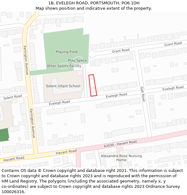 1B, EVELEGH ROAD, PORTSMOUTH, PO6 1DH: Location map and indicative extent of plot