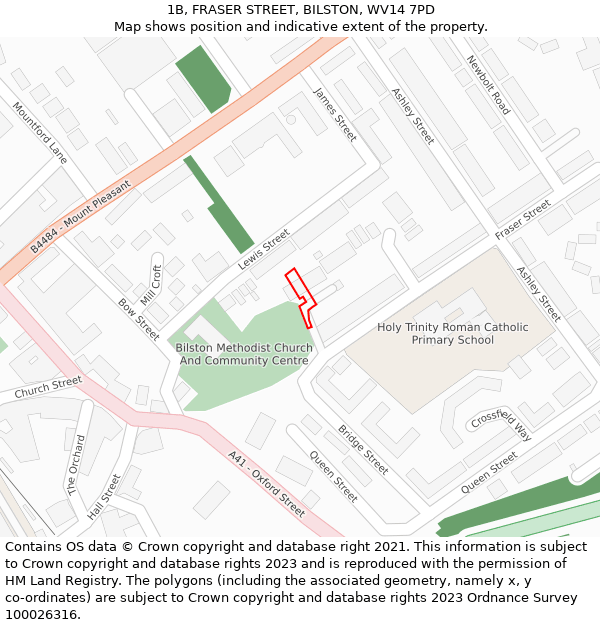 1B, FRASER STREET, BILSTON, WV14 7PD: Location map and indicative extent of plot