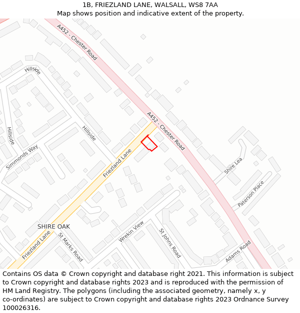 1B, FRIEZLAND LANE, WALSALL, WS8 7AA: Location map and indicative extent of plot