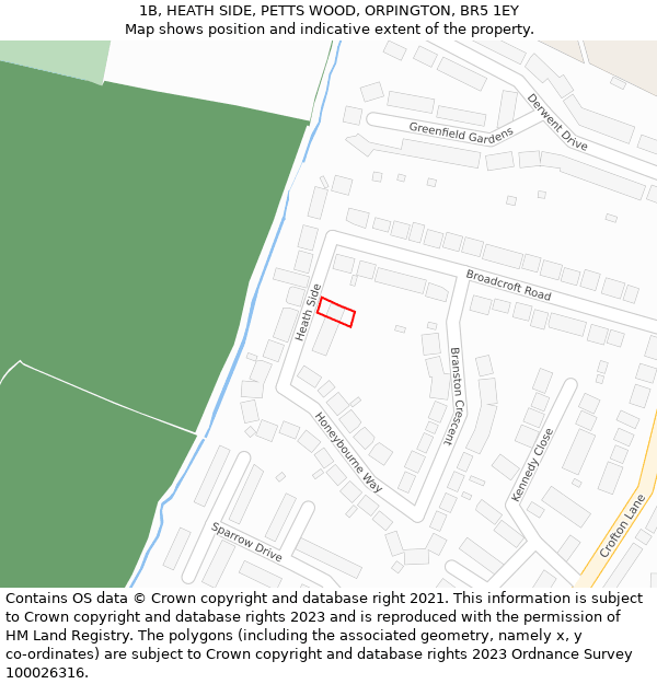 1B, HEATH SIDE, PETTS WOOD, ORPINGTON, BR5 1EY: Location map and indicative extent of plot