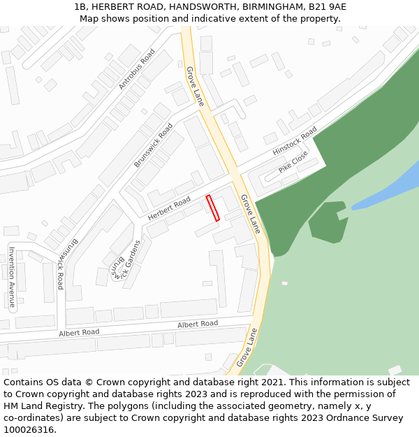 1B, HERBERT ROAD, HANDSWORTH, BIRMINGHAM, B21 9AE: Location map and indicative extent of plot