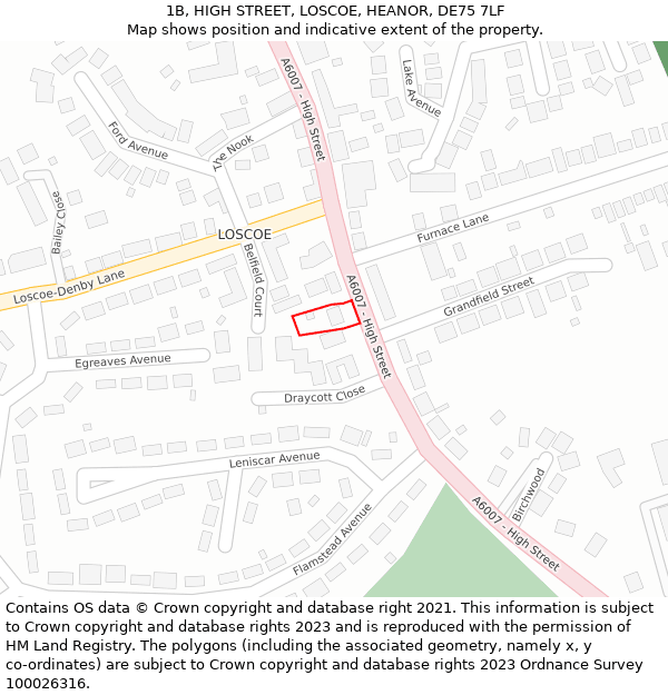 1B, HIGH STREET, LOSCOE, HEANOR, DE75 7LF: Location map and indicative extent of plot