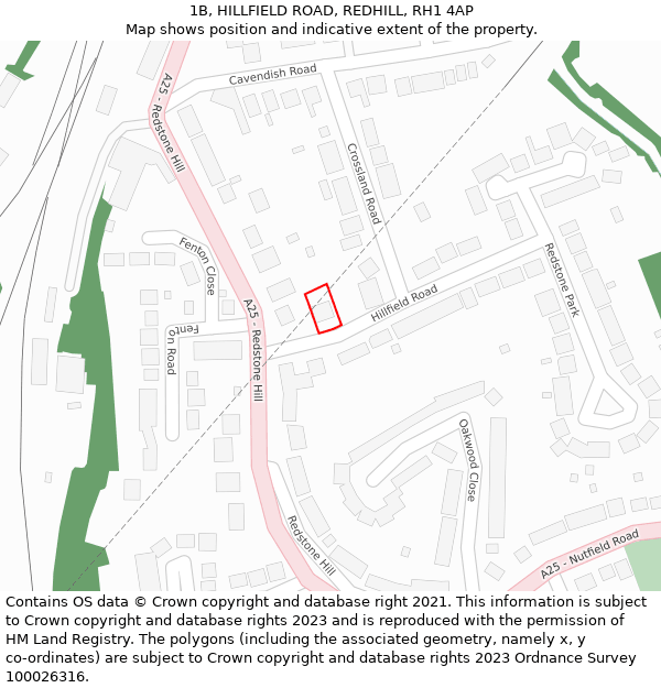 1B, HILLFIELD ROAD, REDHILL, RH1 4AP: Location map and indicative extent of plot