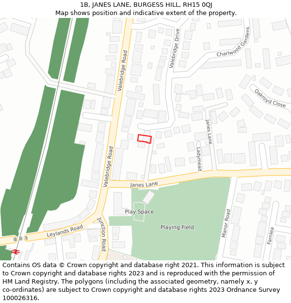 1B, JANES LANE, BURGESS HILL, RH15 0QJ: Location map and indicative extent of plot