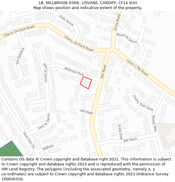 1B, MILLBROOK PARK, LISVANE, CARDIFF, CF14 0UH: Location map and indicative extent of plot