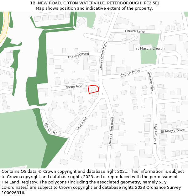 1B, NEW ROAD, ORTON WATERVILLE, PETERBOROUGH, PE2 5EJ: Location map and indicative extent of plot
