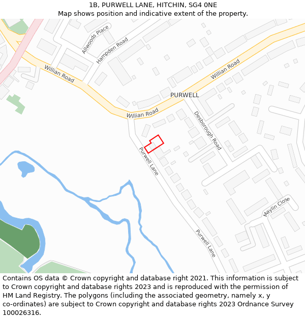 1B, PURWELL LANE, HITCHIN, SG4 0NE: Location map and indicative extent of plot