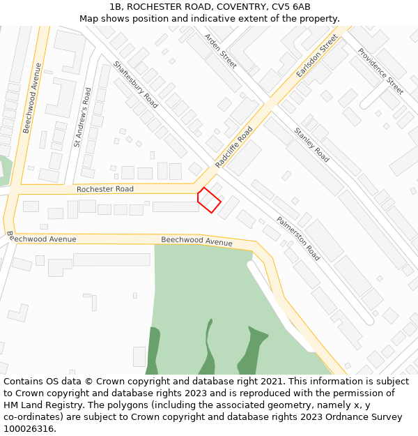 1B, ROCHESTER ROAD, COVENTRY, CV5 6AB: Location map and indicative extent of plot