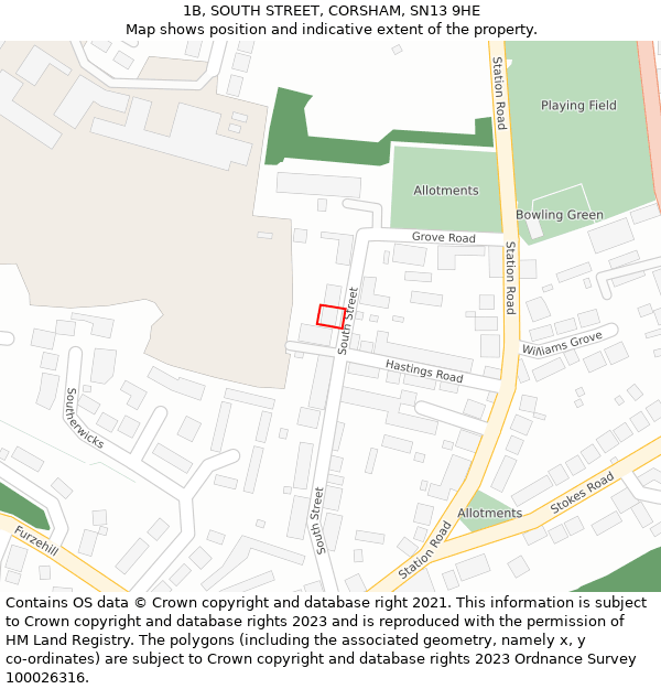 1B, SOUTH STREET, CORSHAM, SN13 9HE: Location map and indicative extent of plot