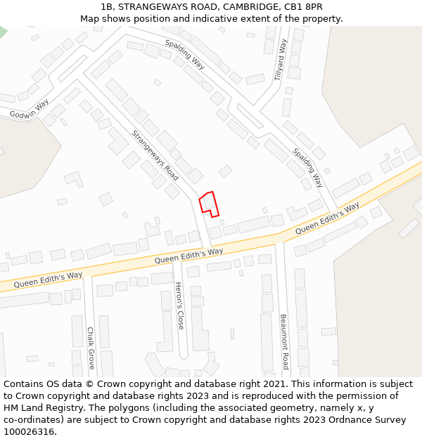 1B, STRANGEWAYS ROAD, CAMBRIDGE, CB1 8PR: Location map and indicative extent of plot