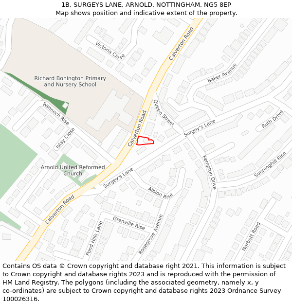 1B, SURGEYS LANE, ARNOLD, NOTTINGHAM, NG5 8EP: Location map and indicative extent of plot