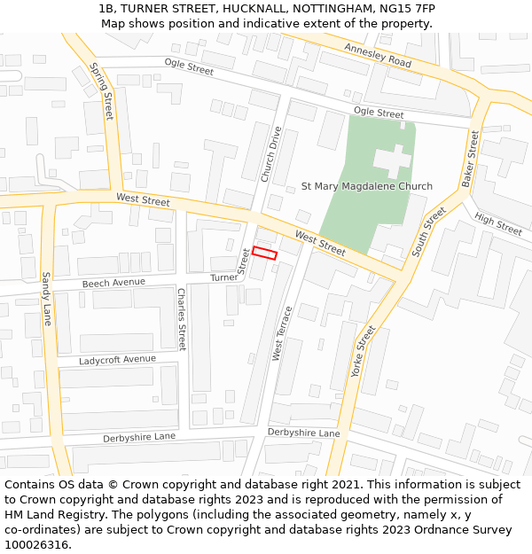 1B, TURNER STREET, HUCKNALL, NOTTINGHAM, NG15 7FP: Location map and indicative extent of plot