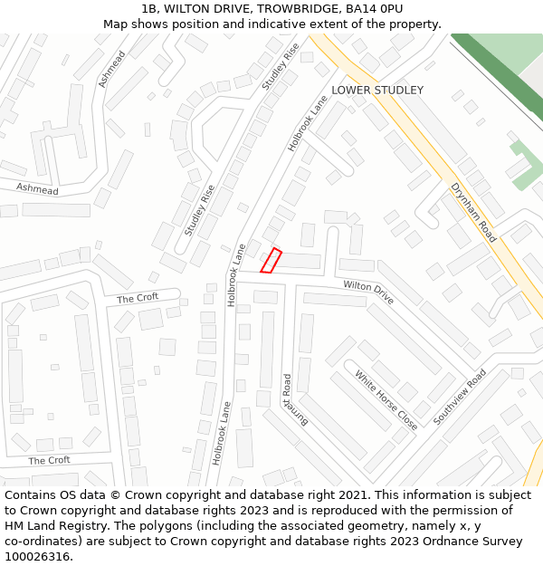 1B, WILTON DRIVE, TROWBRIDGE, BA14 0PU: Location map and indicative extent of plot