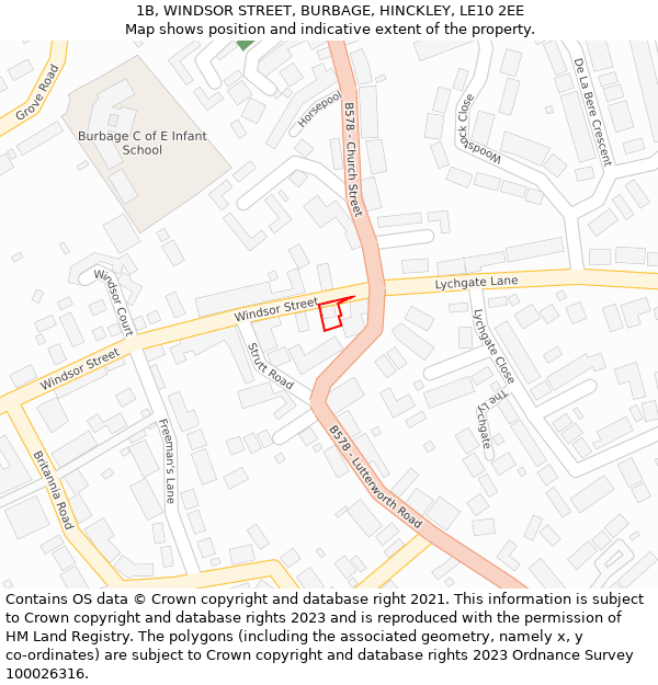 1B, WINDSOR STREET, BURBAGE, HINCKLEY, LE10 2EE: Location map and indicative extent of plot