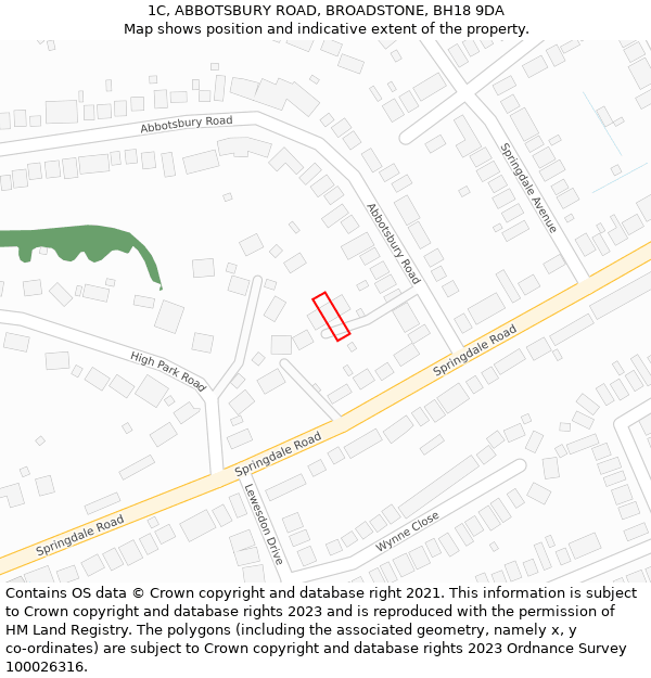 1C, ABBOTSBURY ROAD, BROADSTONE, BH18 9DA: Location map and indicative extent of plot