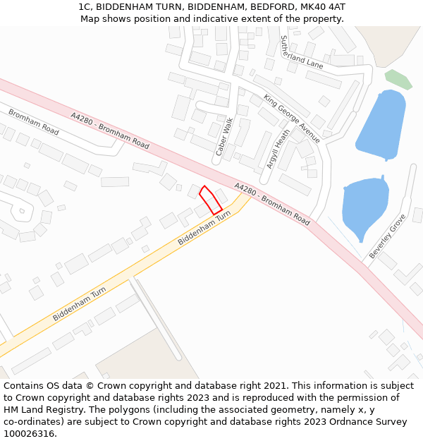 1C, BIDDENHAM TURN, BIDDENHAM, BEDFORD, MK40 4AT: Location map and indicative extent of plot