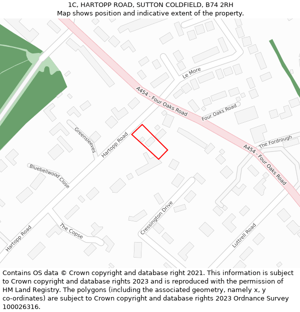 1C, HARTOPP ROAD, SUTTON COLDFIELD, B74 2RH: Location map and indicative extent of plot