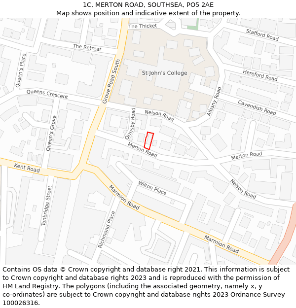 1C, MERTON ROAD, SOUTHSEA, PO5 2AE: Location map and indicative extent of plot