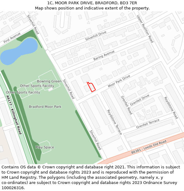 1C, MOOR PARK DRIVE, BRADFORD, BD3 7ER: Location map and indicative extent of plot