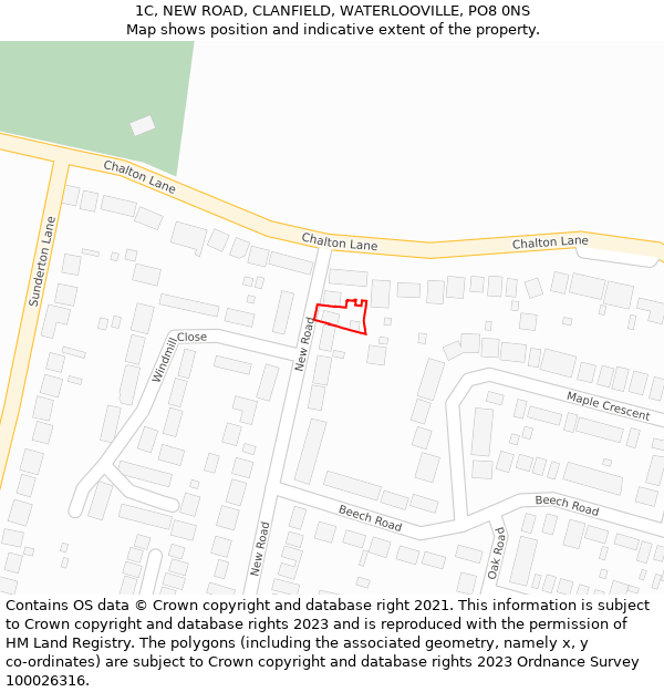 1C, NEW ROAD, CLANFIELD, WATERLOOVILLE, PO8 0NS: Location map and indicative extent of plot