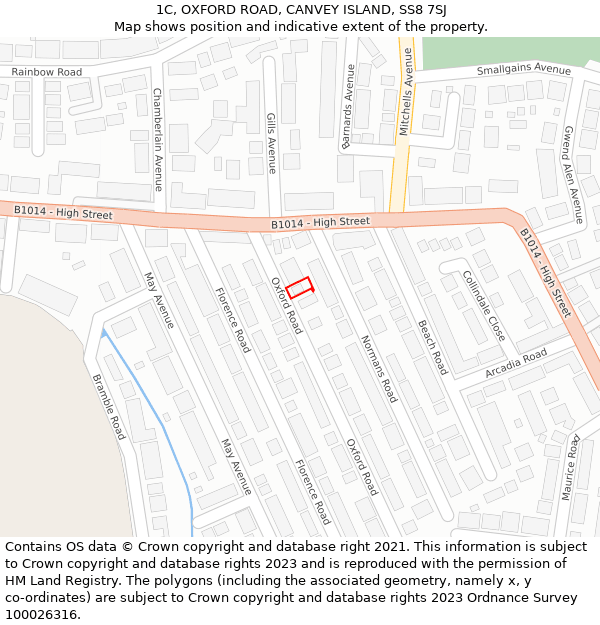 1C, OXFORD ROAD, CANVEY ISLAND, SS8 7SJ: Location map and indicative extent of plot