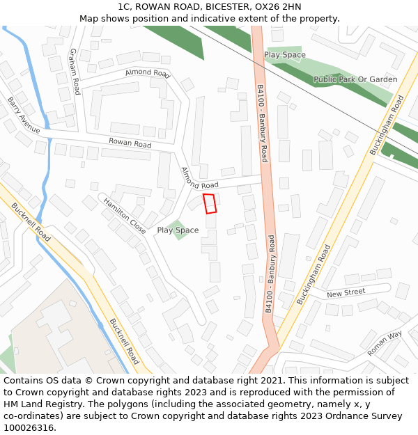 1C, ROWAN ROAD, BICESTER, OX26 2HN: Location map and indicative extent of plot