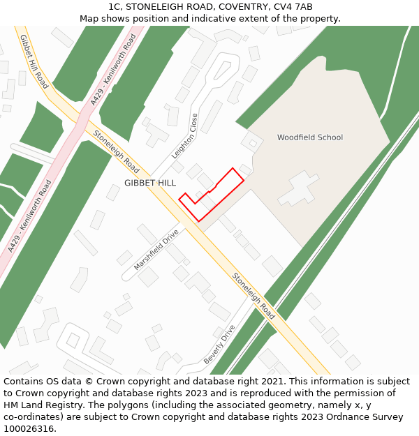 1C, STONELEIGH ROAD, COVENTRY, CV4 7AB: Location map and indicative extent of plot