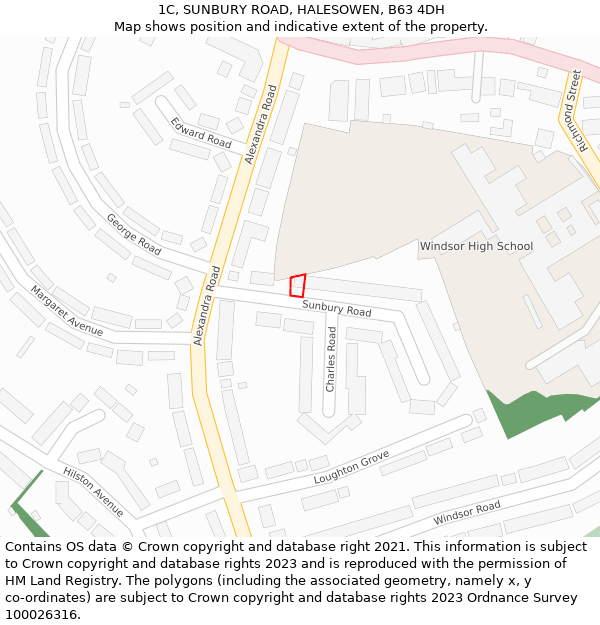 1C, SUNBURY ROAD, HALESOWEN, B63 4DH: Location map and indicative extent of plot
