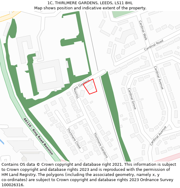 1C, THIRLMERE GARDENS, LEEDS, LS11 8HL: Location map and indicative extent of plot