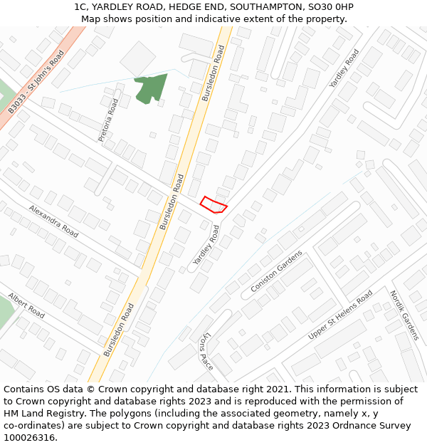 1C, YARDLEY ROAD, HEDGE END, SOUTHAMPTON, SO30 0HP: Location map and indicative extent of plot