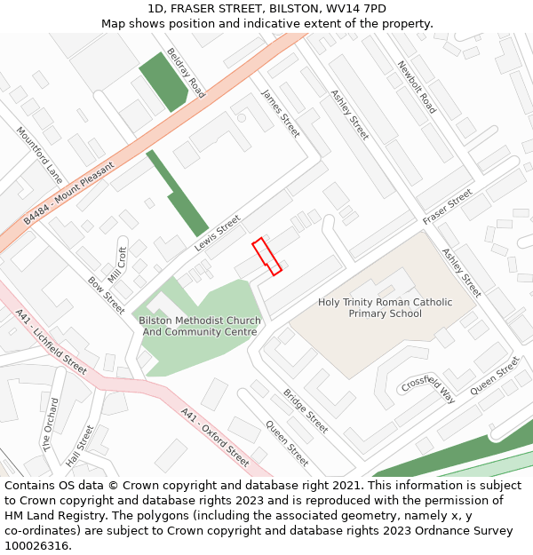 1D, FRASER STREET, BILSTON, WV14 7PD: Location map and indicative extent of plot