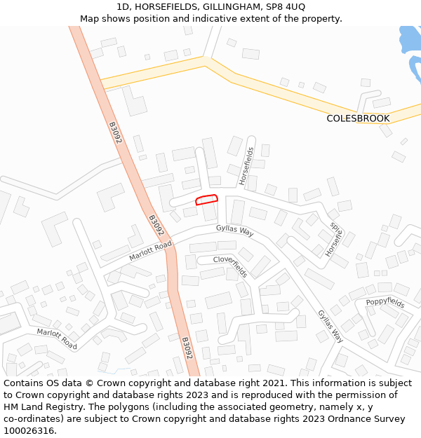 1D, HORSEFIELDS, GILLINGHAM, SP8 4UQ: Location map and indicative extent of plot