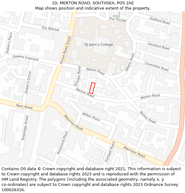 1D, MERTON ROAD, SOUTHSEA, PO5 2AE: Location map and indicative extent of plot