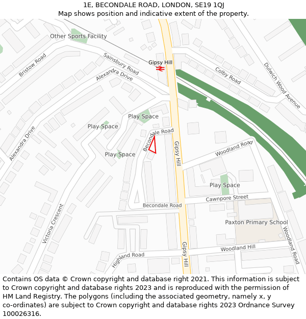 1E, BECONDALE ROAD, LONDON, SE19 1QJ: Location map and indicative extent of plot