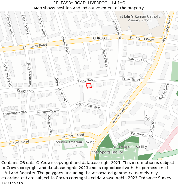 1E, EASBY ROAD, LIVERPOOL, L4 1YG: Location map and indicative extent of plot