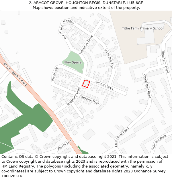 2, ABACOT GROVE, HOUGHTON REGIS, DUNSTABLE, LU5 6GE: Location map and indicative extent of plot