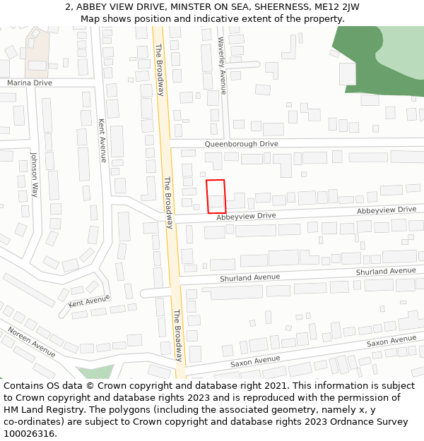 2, ABBEY VIEW DRIVE, MINSTER ON SEA, SHEERNESS, ME12 2JW: Location map and indicative extent of plot