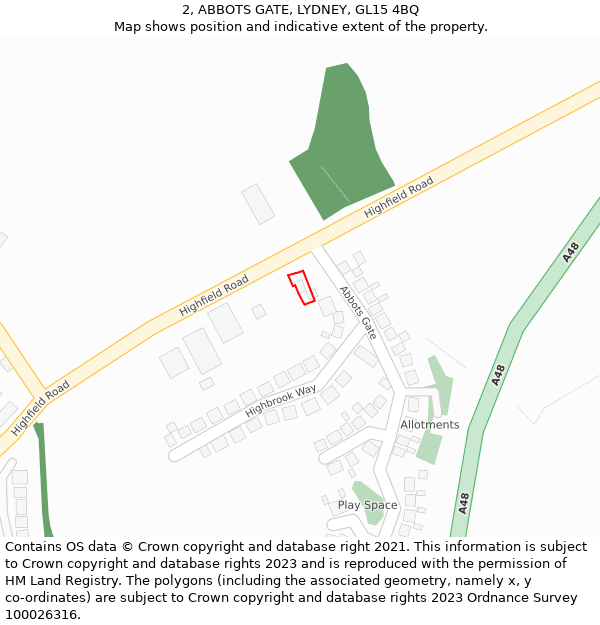 2, ABBOTS GATE, LYDNEY, GL15 4BQ: Location map and indicative extent of plot