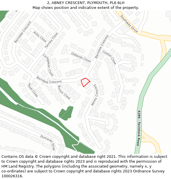 2, ABNEY CRESCENT, PLYMOUTH, PL6 6LH: Location map and indicative extent of plot