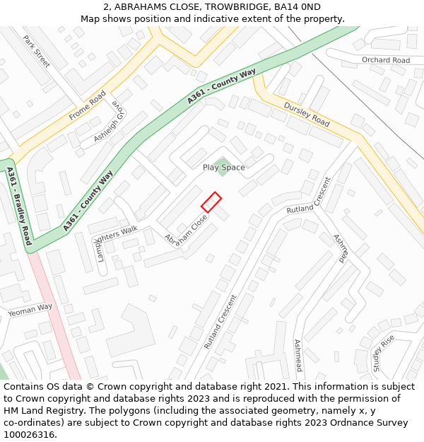 2, ABRAHAMS CLOSE, TROWBRIDGE, BA14 0ND: Location map and indicative extent of plot