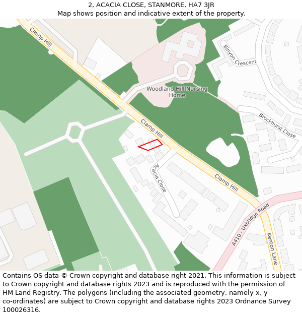 2, ACACIA CLOSE, STANMORE, HA7 3JR: Location map and indicative extent of plot