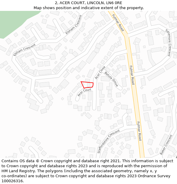 2, ACER COURT, LINCOLN, LN6 0RE: Location map and indicative extent of plot