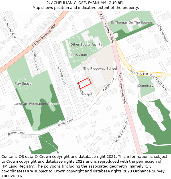 2, ACHEULIAN CLOSE, FARNHAM, GU9 8PL: Location map and indicative extent of plot